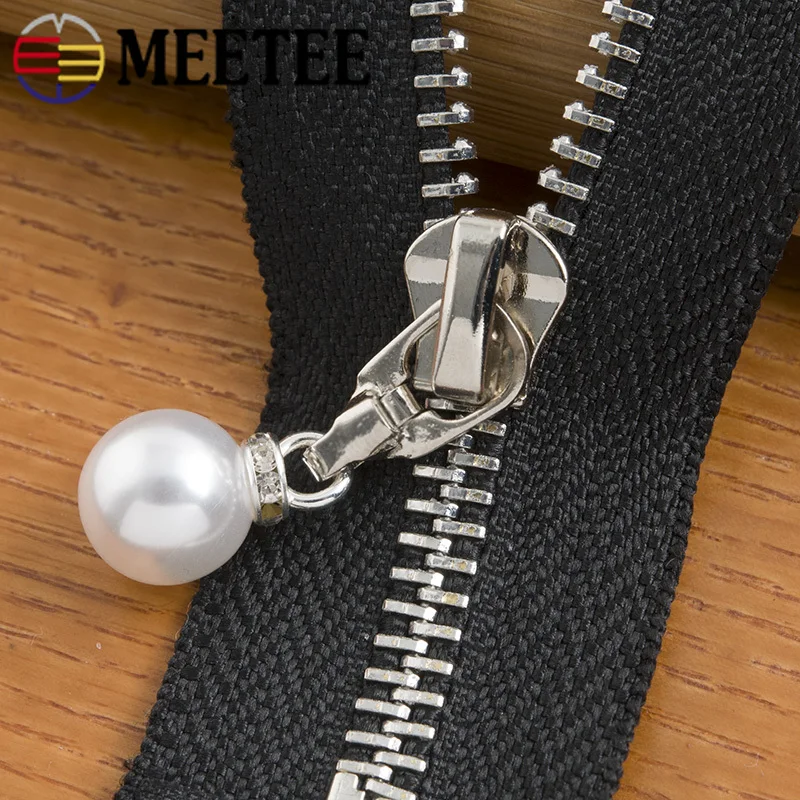 Meetee 20/80/120CM 5# Metal Zipper Pearl Zip Slider Women's Open End for Clothes Handbag Coat Sewing Crafts Tools AP541 | Дом и сад