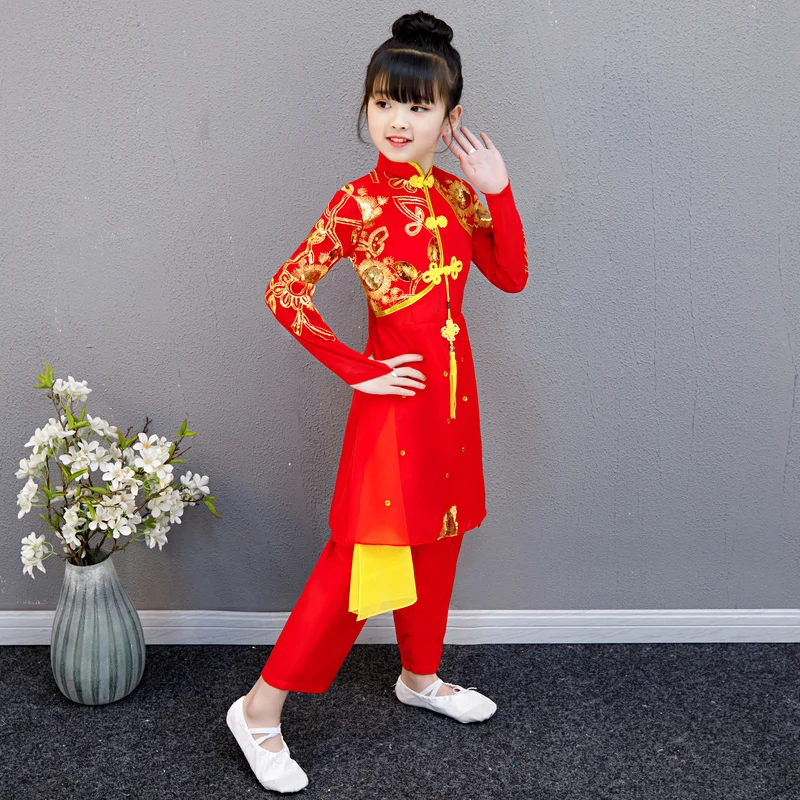 Детский классический танцевальный костюм для девочек Национальный Красный