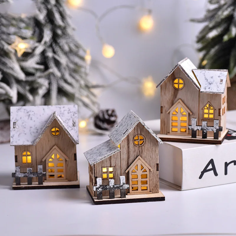 

Christmas Led Battery Light Wooden Luminous Cabin Night Light Xmas Ornament for home Table Decoration New Year 2022 Navidad Gift