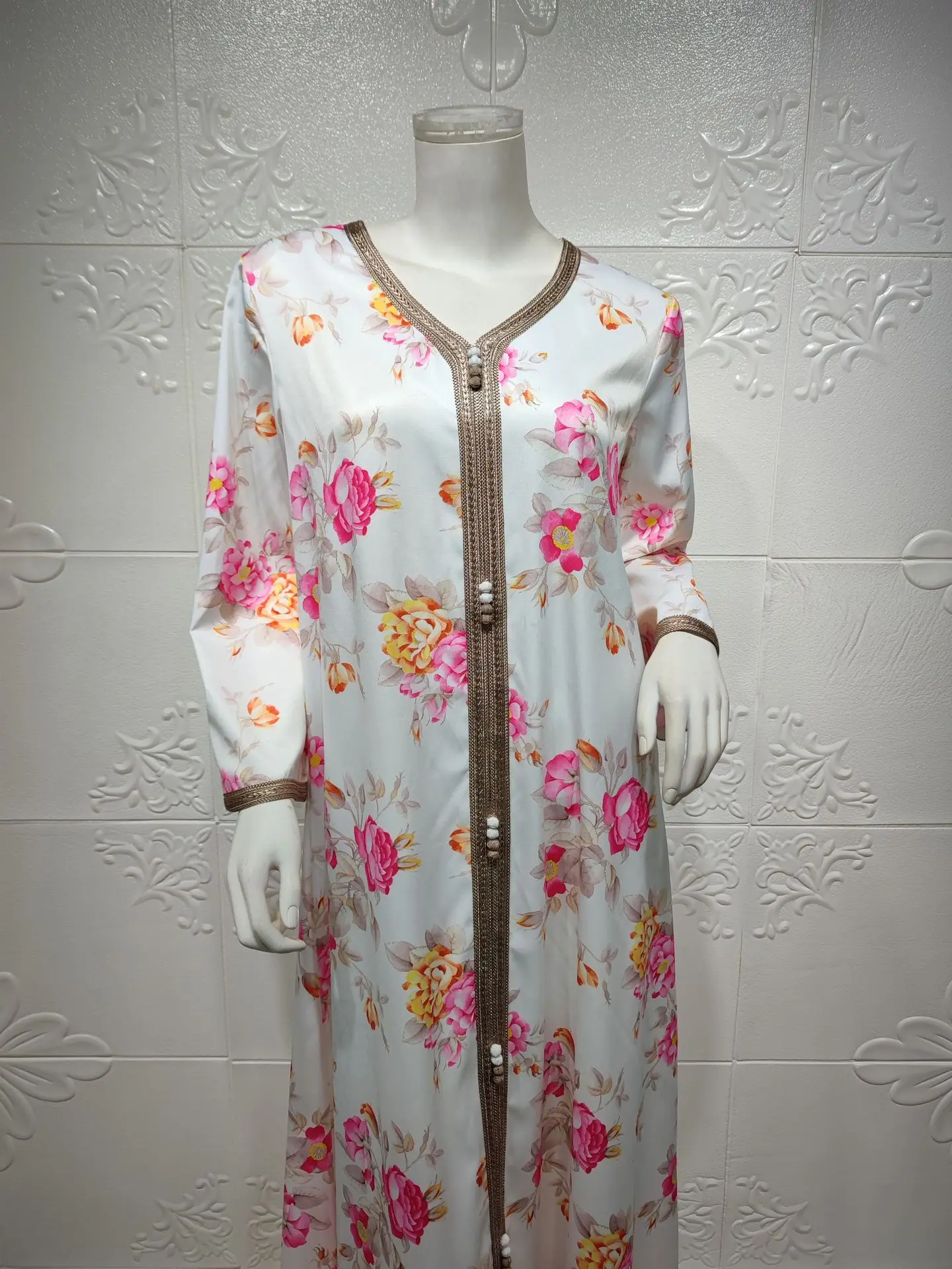 

Pink Abaya Dubai Turkey Islam Muslim Hijab Dress Women Moroccan Caftan Elegant Lady Robe Longue Musulman Djellaba Femme