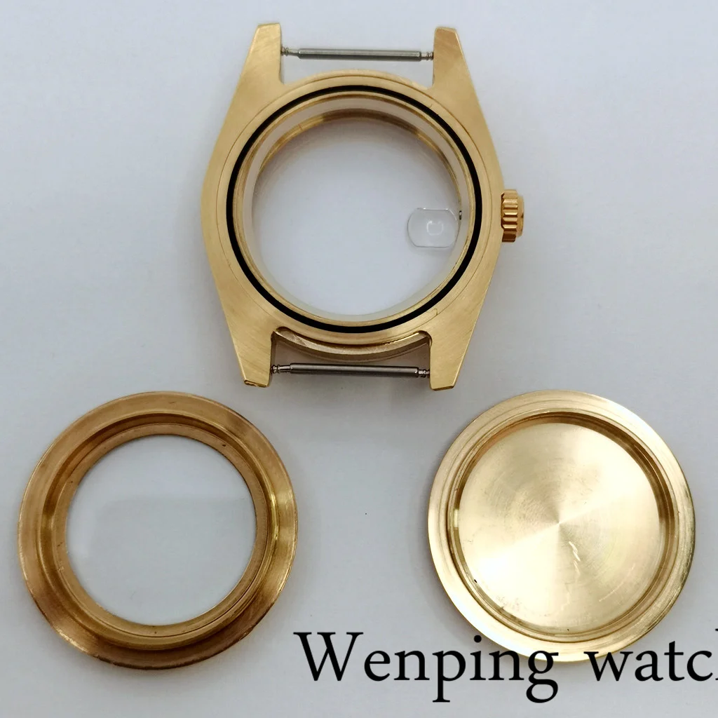 Чехол с сапфировым стеклом золотистого цвета 36/40 мм подходит для NH35A NH36A ETA 2836 MIYOTA