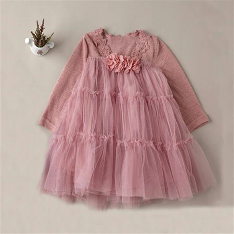 

2-6Y Kids Cute Dresses for Baby Girls Pink Three-dimensional Flower Gauze Mesh Dress