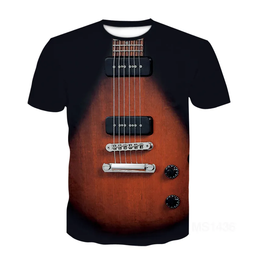 

2021 New Mens 3D Guitar Printed Fashion Short Sleeves T Shirt Daily Short Sleeve Tee Musical T-Shirt Female Psychedelic Clothes