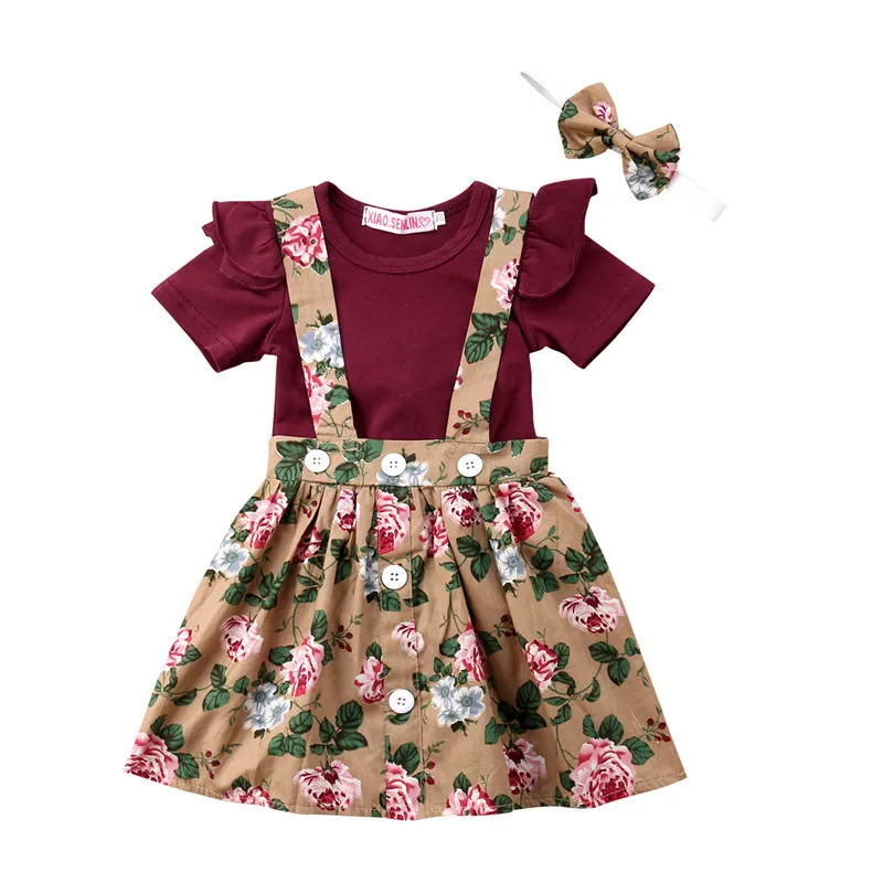 

Summer Cute 3PCS Sweet Printing Floral Baby Girl Dress Newborn Baby Girls Short Fly Sleeve Romper Flower Belt Dresses Outfit