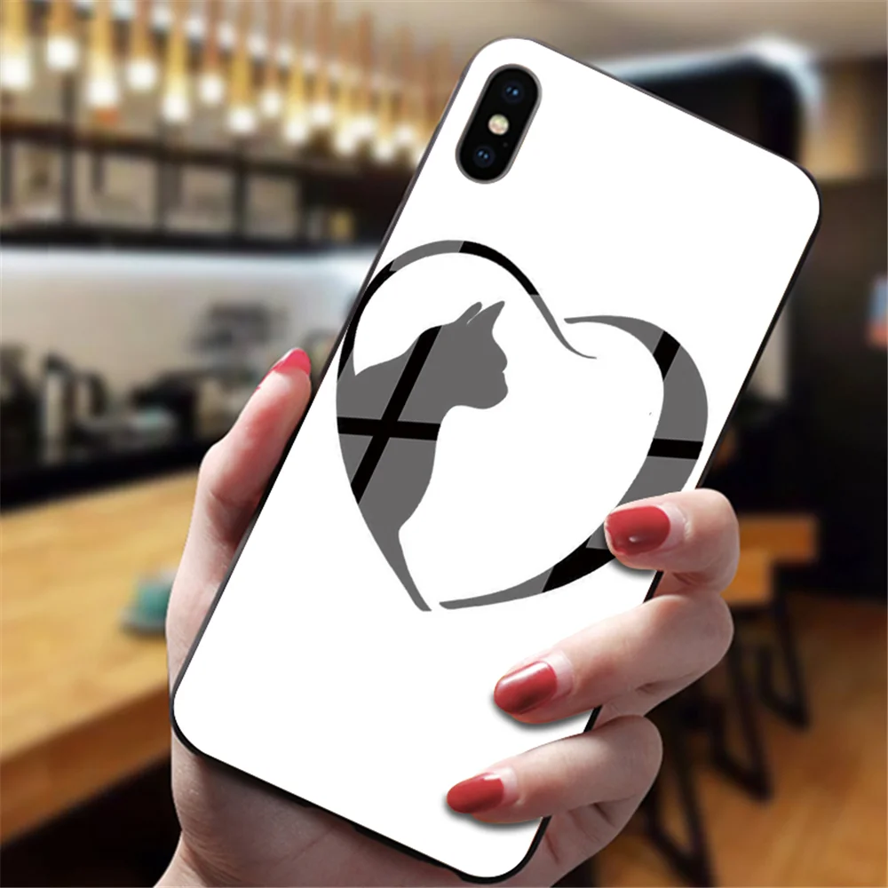 Забавная Милая задняя крышка с изображением кота для iphone XS Max XR X 5 5S 6 6S 7 8 Plus 11 Pro Max, милые чехлы из закаленного стекла - Цвет: 8047