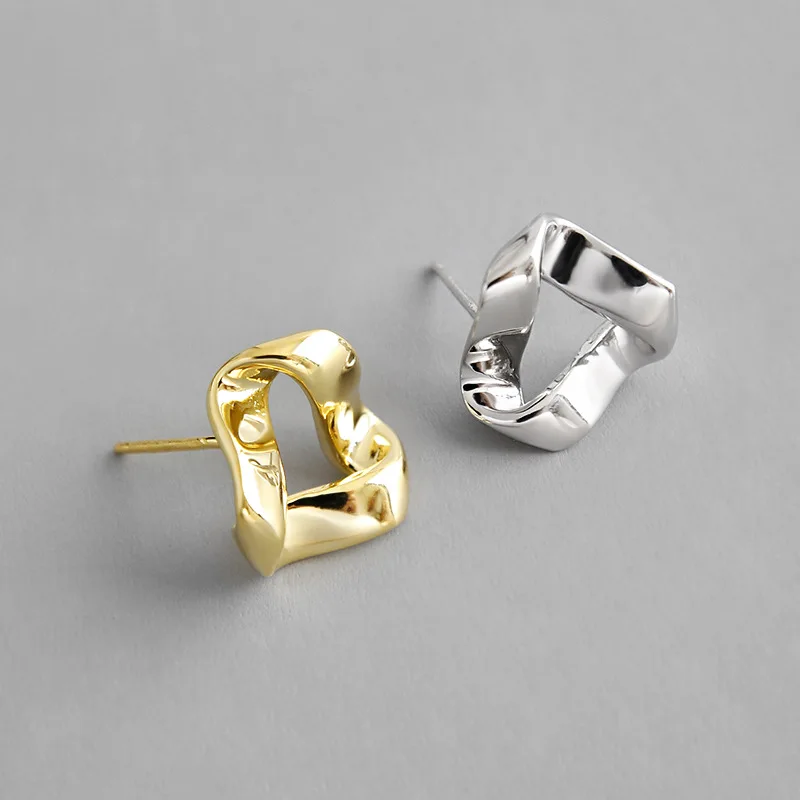 

Mobius geometry Triangular twisted Silver Stud Earrings 18K gold Filled 925 Sterling Silver earrings 100% Pure silver Jewelry