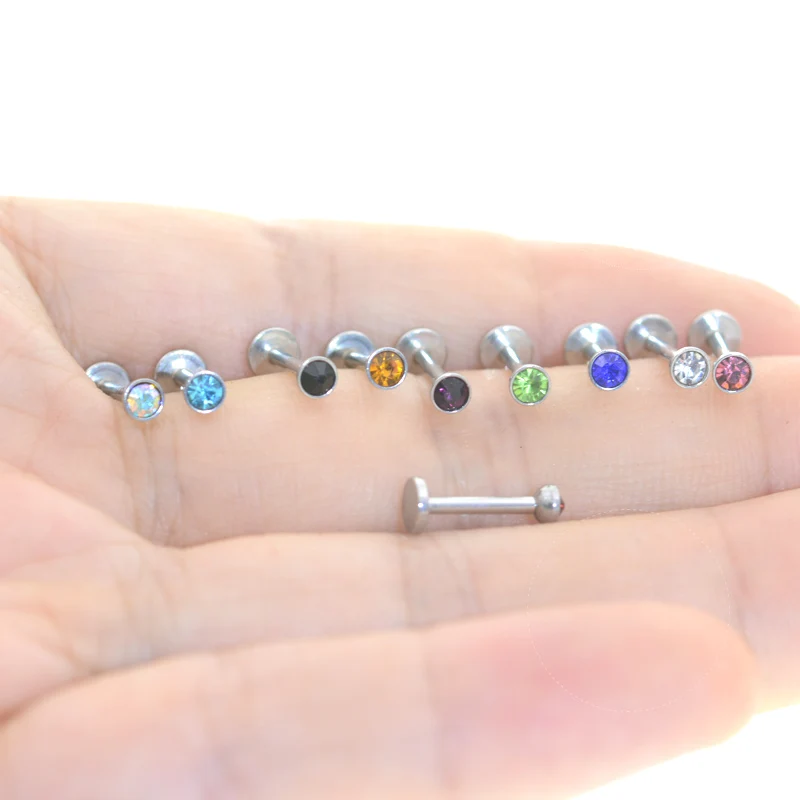 50 шт. Нержавеющая сталь внутренняя нить плоский CZ драгоценный камень Лабрет