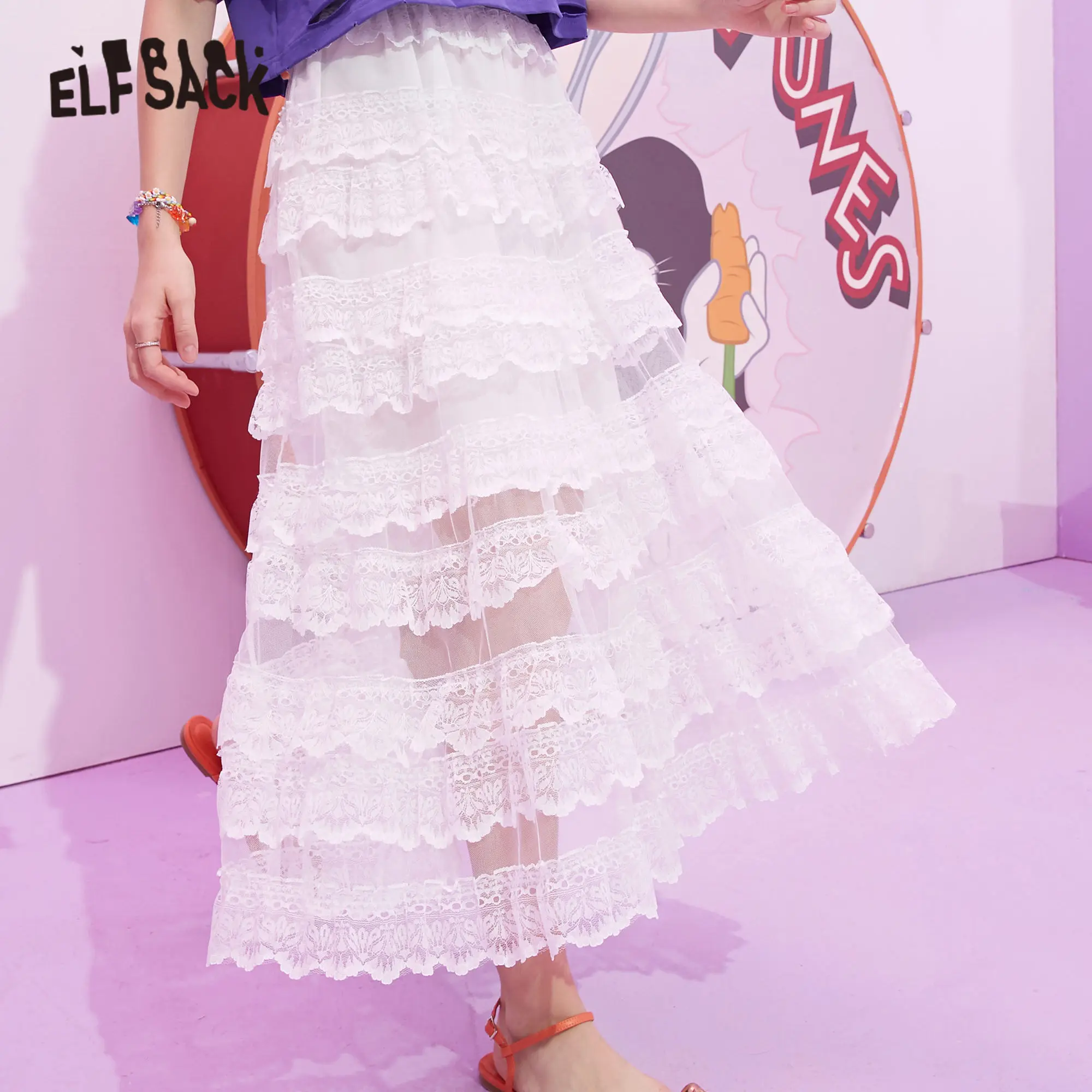 Женская Повседневная Юбка миди ELFSACK белая однотонная многослойная юбка с