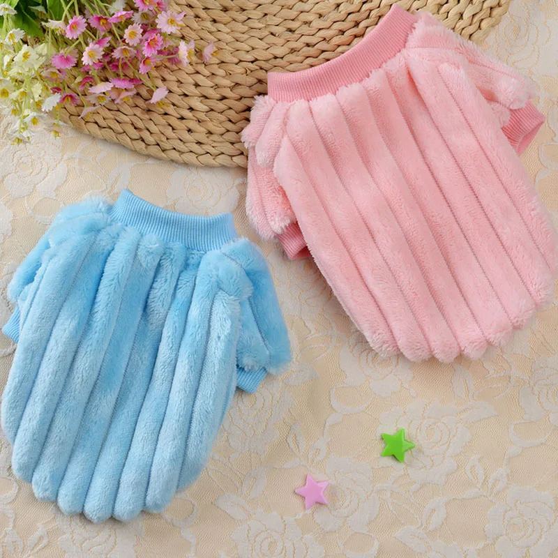 Флисовая одежда для собак зимняя мягкая теплая толстовка с полосками и коротким