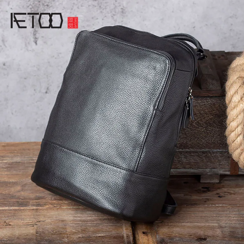 

AETOO Simple leather backpack, top cowhide all-match fashion backpack, retro handmade men's trend backpack