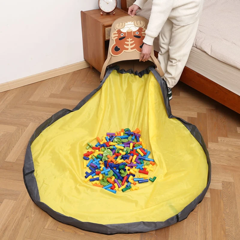 

Kids Toy Storage Bag with Play Mat 2-in-1 Toy Storage Basket Folding Barrel Quick Drawstring Play Mat for Child Toy Storage