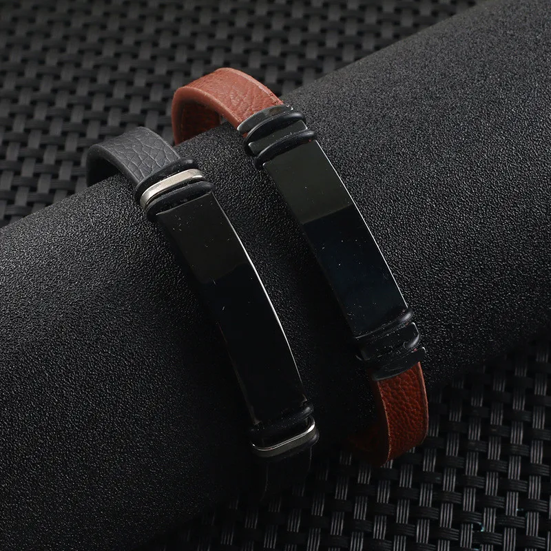 Кожаный браслет для мужчин Пряжка Застежка Черная Нержавеющая Сталь мужские