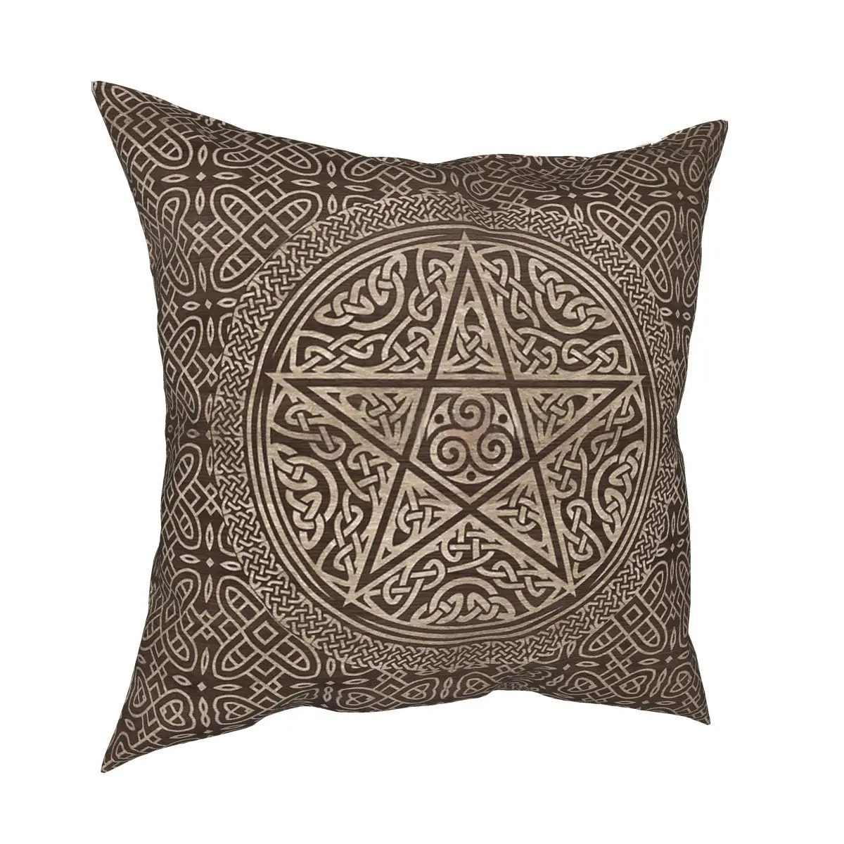 Пентаграмма орнамент деревянная текстура Наволочка декоративная подушка три