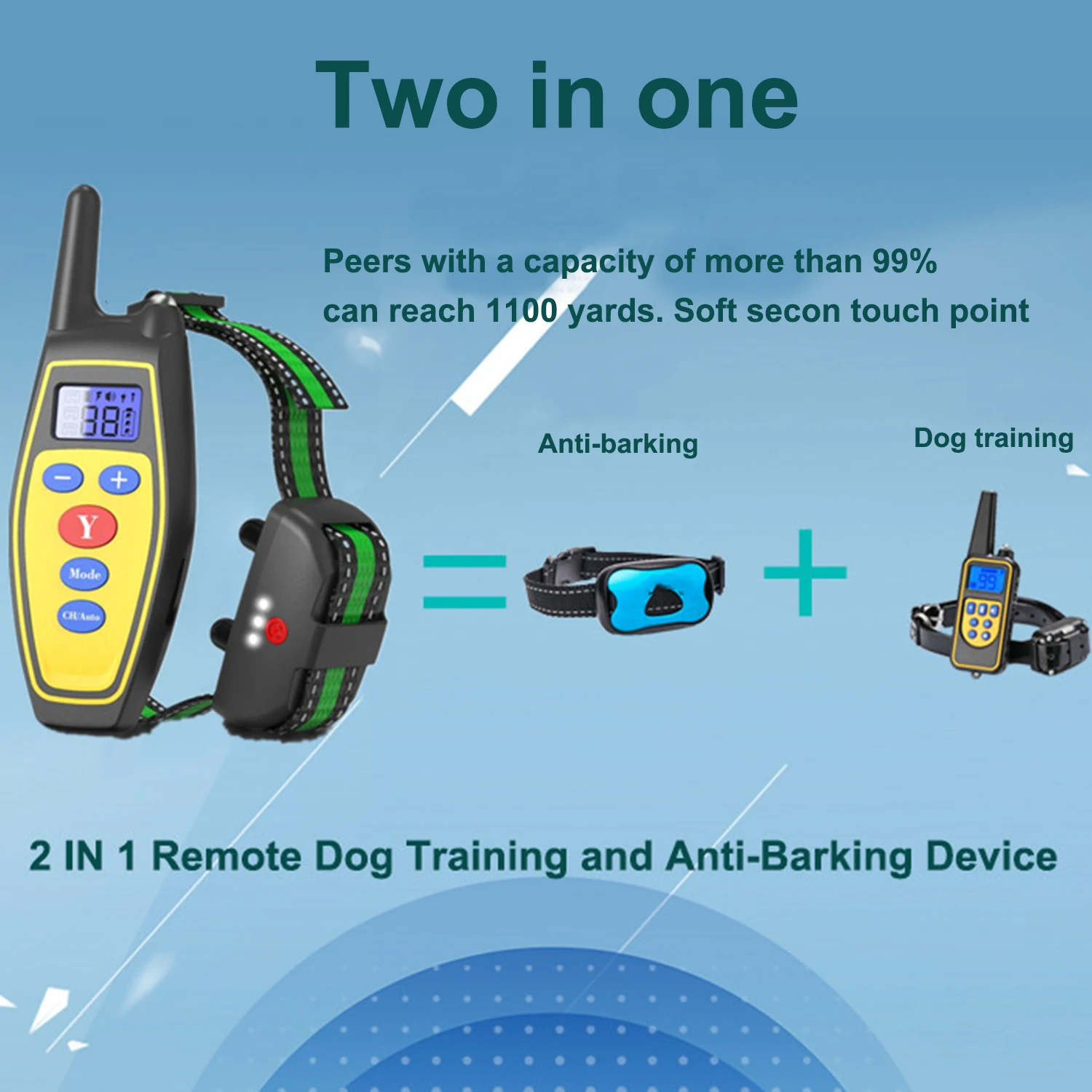

2 In 1 Dog Training Collar Auto Anti Bark Tool 800m Remote Control Electric Shock Vibration Sound Collar Rechargeable