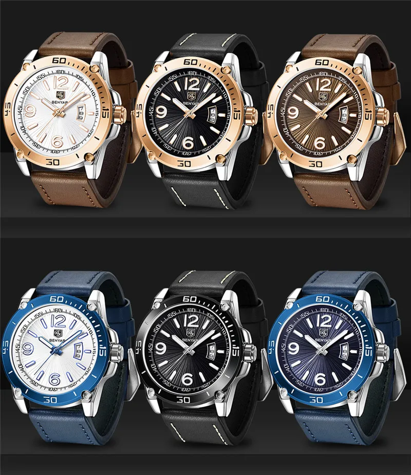 

2021 BENYAR Top Brand Luxury Men's Fashion Quartz Watch Men's Watch Military Automatic Date Blue Waterproof Clock montre homme