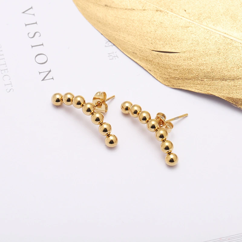 

Stainless Steel 316 Gold Steel Minimalism Mini 7 Beads Ball Stud Earrings No Easy Fade Anti-allergy Push Back