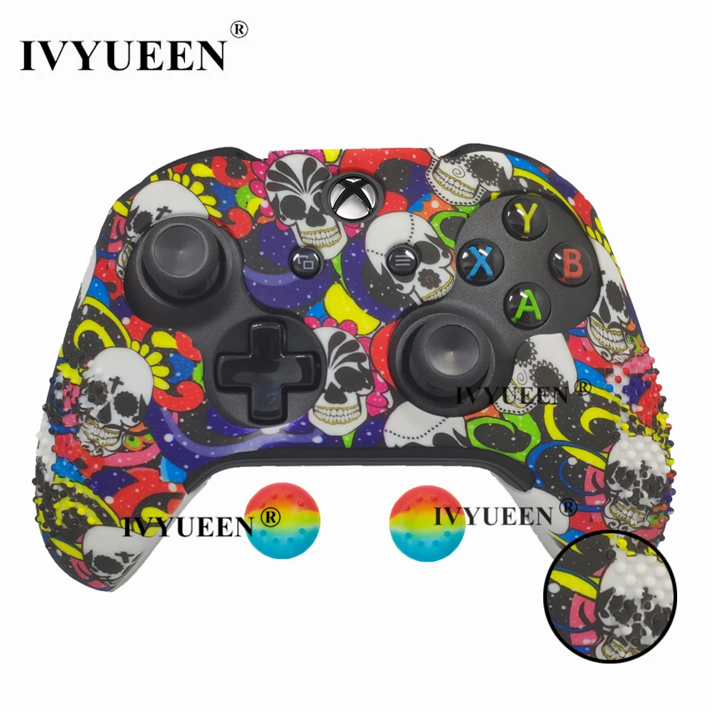 IVYUEEN, 15 цветов, силиконовый чехол для microsoft Xbox One X S, тонкий контроллер, защитный чехол с аналоговой ручкой для большого пальца - Цвет: Colorfull Skulls