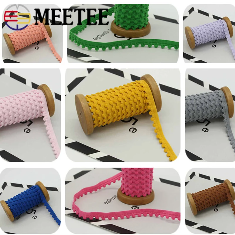 

20Meters 12mm Mini Pompom Ball Elastic Band Rope Nylon Lace Trims Ribbons for Sewing DIY Clothing Home Textile Accessories EB130