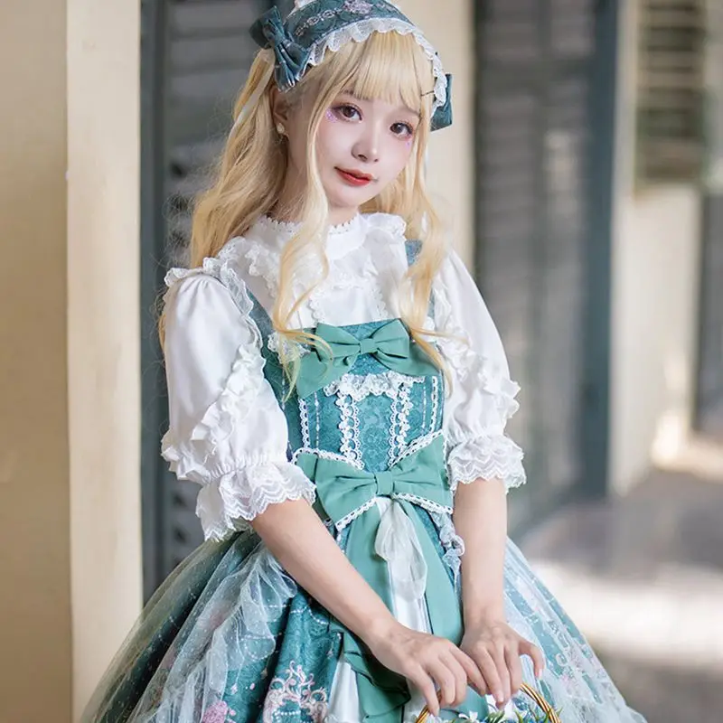 

A0019Lolita dress Retro Gemini sweet light tea party white snow Flower marriage JSK full-blown flowers