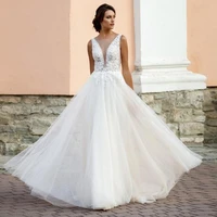 boho wedding dresses o neck appliques beaded a line tulle floor length beach wedding gowns custom made bride dresses