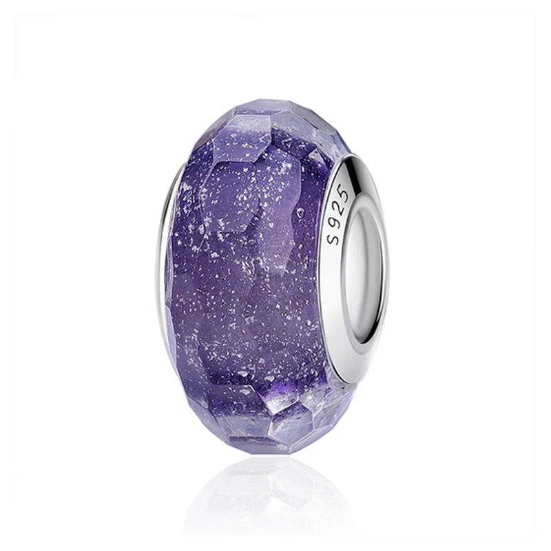 Facted Light Purple 925 пробы, серебряные стеклянные бусины, шармы, подходят для браслетов Pandora, Радужное граненое муранское стекло, шарм, сделай сам, изготовление ювелирных изделий - Цвет: Facted Light Purple