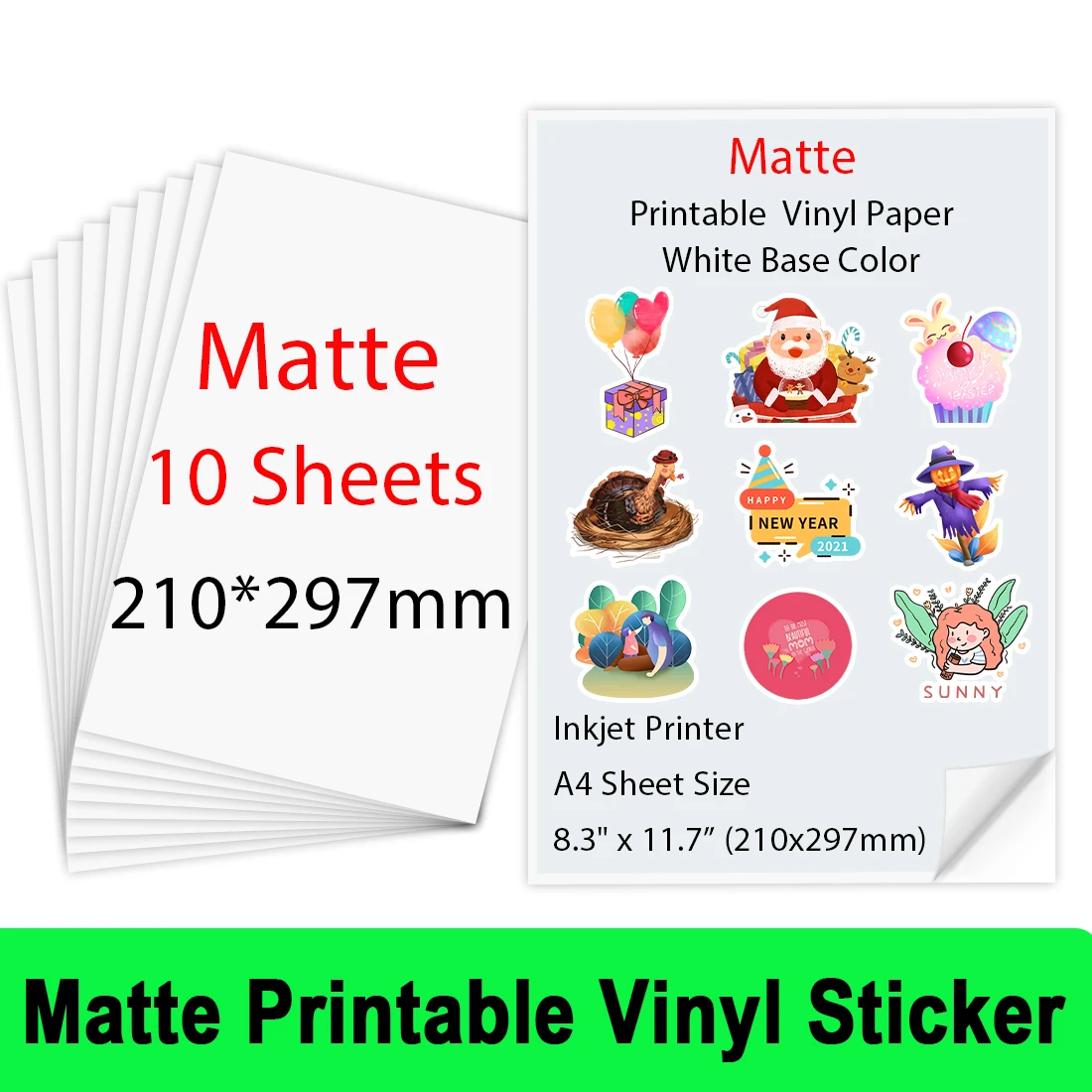 10 Sheets Printable Vinyl Sticker Paper A4 Glossy Matte Self-adhesive Waterproof Copy Paper for Inkjet printer DIY Crafts Gifts