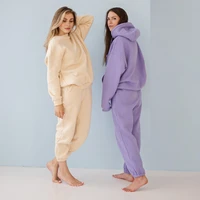 winter women cotton tracksuits 2 pieces sets lavender hoodies sweatshirt pants solid thickening cashmere female suits