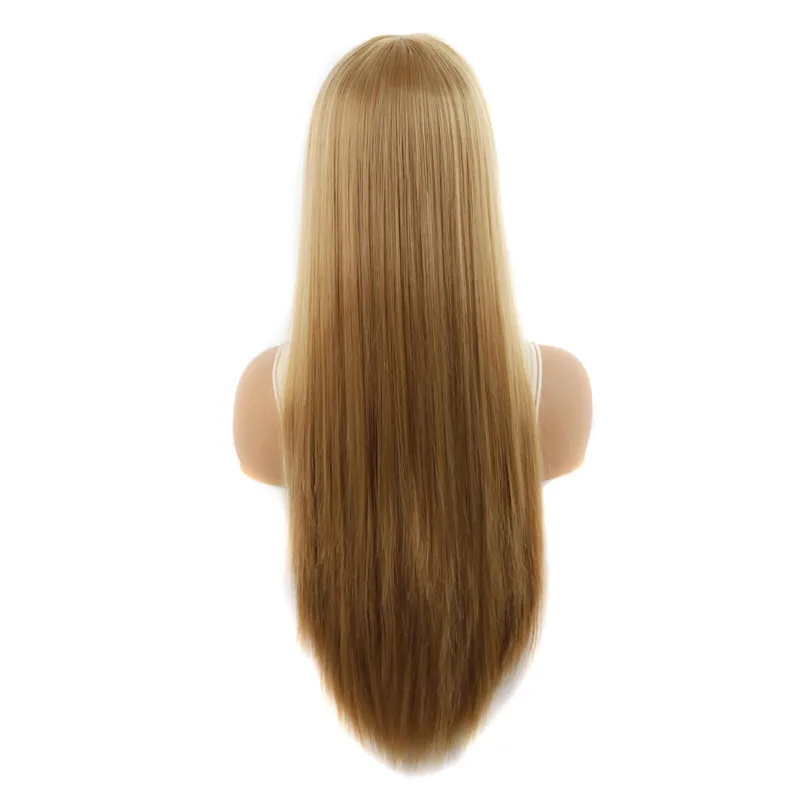

26''long Straight Hair Wig with Bangs Blonde Natural Straight Wigs for Black Synthetic Fibre False Hair Daily Cosplay Lolit Wig