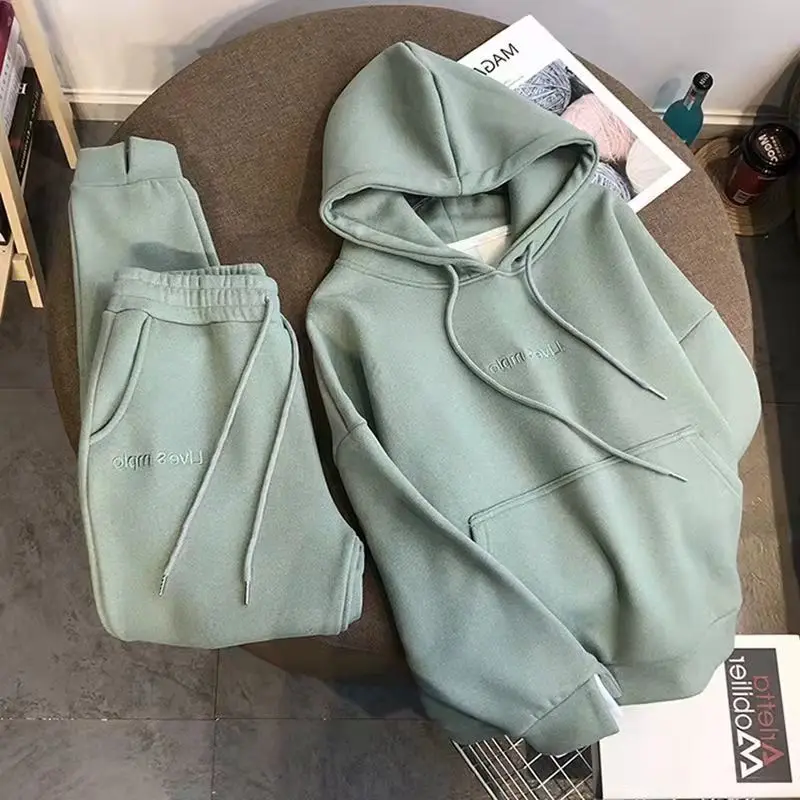 

Women Elegant Solid Sets for Women Warm Hoodie Sweatshirt and Long Pant Fashion Two Piece Sets Ladies autumn winter