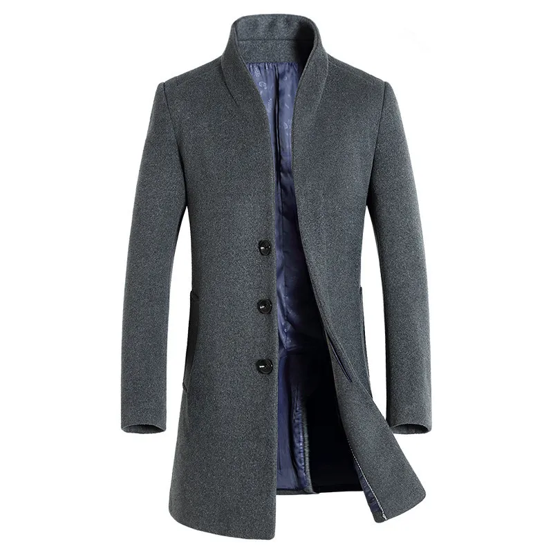 

Winter Pop Men's Fine Wool Blend Solid Color Casual Business Stand Collar Woolen Coats / Male Slim Windbreaker Coat Men Jackets