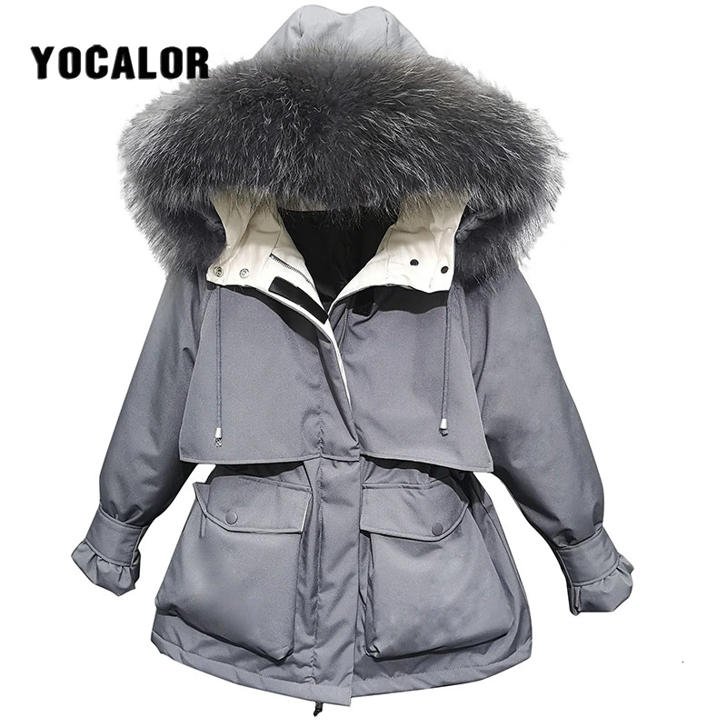 Модная женская пуховая парка с воротником из натурального меха енота для девочек
