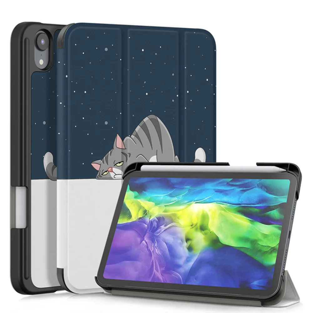 

Тонкий чехол для iPad Mini 6 2021 дюйма, складной чехол-книжка тройного сложения для iPad Mini 6, чехол для планшета из искусственной кожи с держателем д...