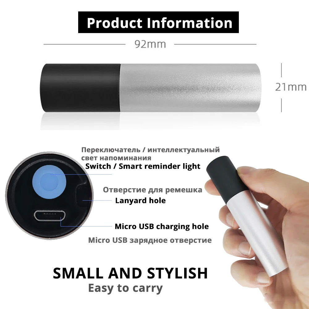 Фонарик светодиодный компактный перезаряжаемый водонепроницаемый с 3 режимами