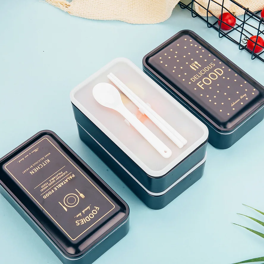 Ланч бокс с палочки для еды и ложки герметичная коробка Bento Квадратные японские