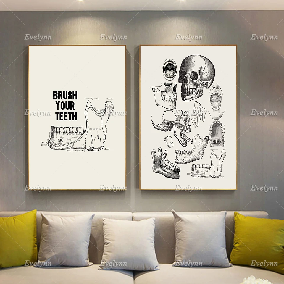 

Brush Your Teeth Bathroom Decor Posters Toilet Wall Art Prints Teeth Art Canvas