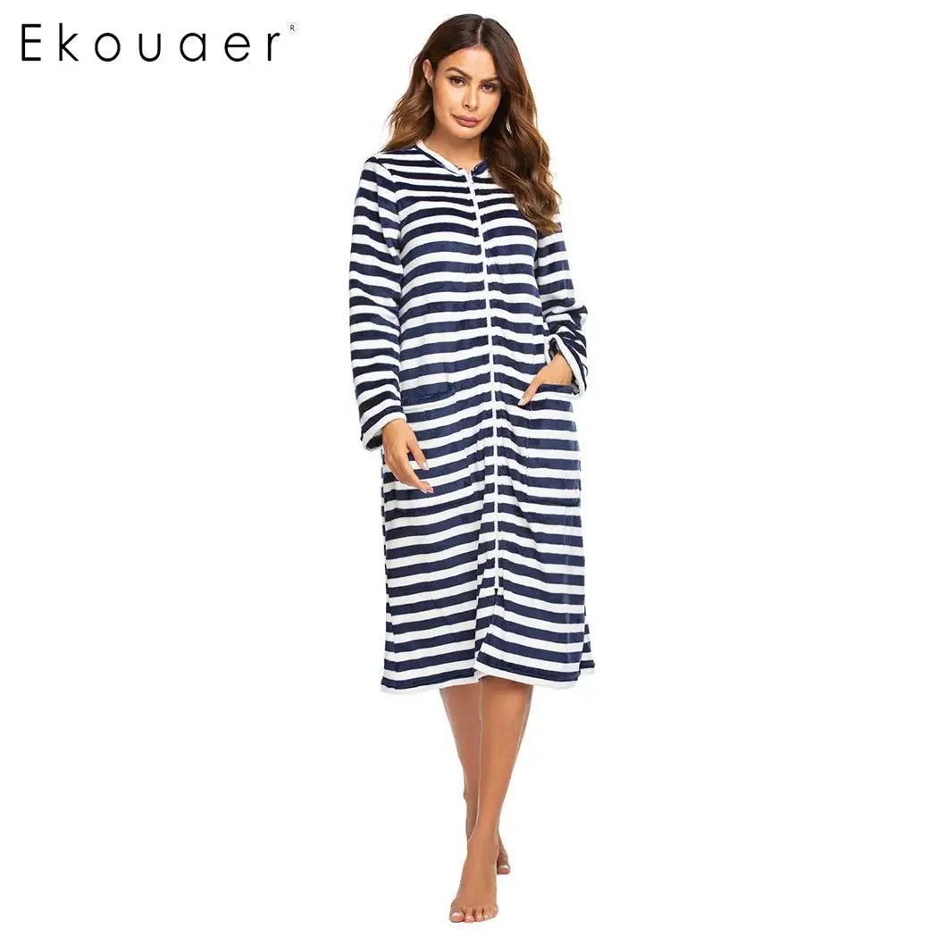 Ekouaer женская зимняя ночная рубашка теплая одежда для сна платье с круглым вырезом