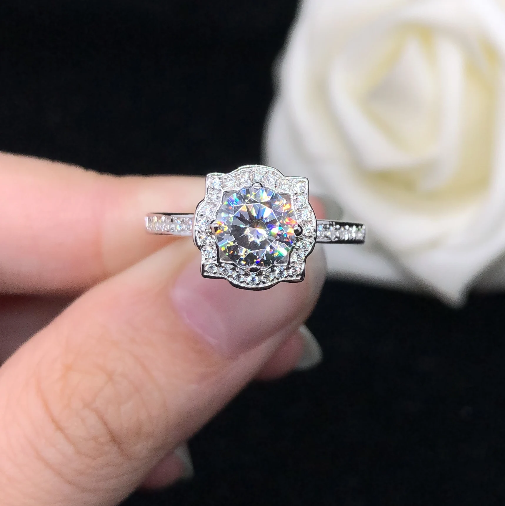 

Обручальное кольцо VVS1 с муассанитом, элегантное Ювелирное Украшение из белого золота с бриллиантами 1 карат, 6,5 мм, D цвета, AU585, 14 к, годовщина