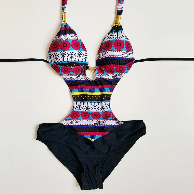 Популярный Европейский слитный купальник с принтом бикини пуш ап купальные