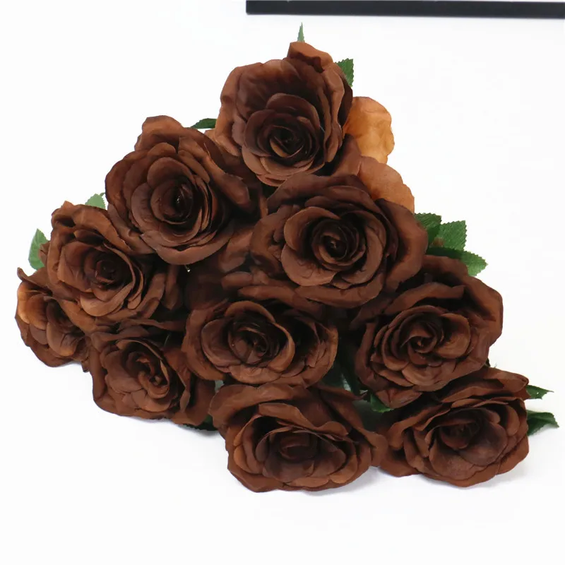 Silk Coffee rose Полиуретан с эффектом реального прикосновения Искусственный Черный тюльпан розы великолепные латексные тычинки для цветов Свадебные поддельные цветы dcor домашние вечерние памятные 15 шт./лот - Цвет: Silk Coffee rose