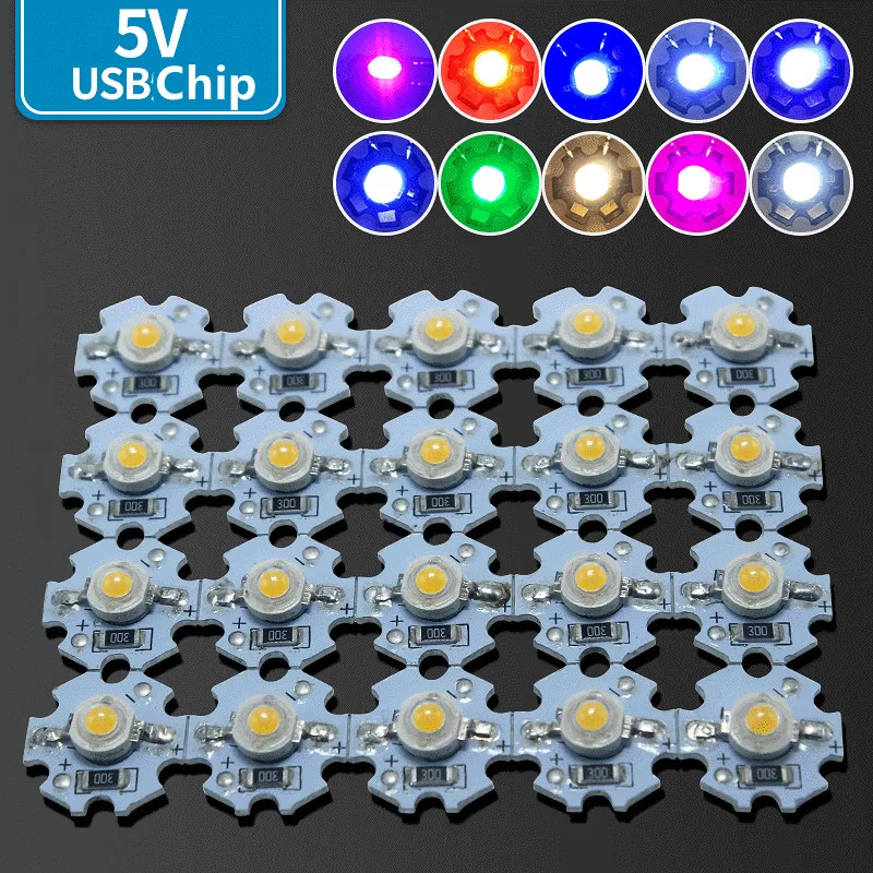 

5V Led Chips USB Led Beads Warm White/Cool White Red Green Blue UV 0.5W/1W/3W High Power Led Light with PCB Board for Flashlight