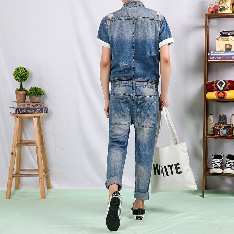 Джинсы + джинсовая куртка мужской комбинезон летняя с коротким рукавом костюм