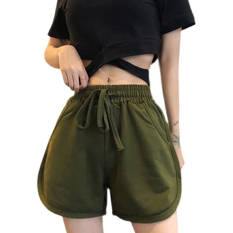 

Летняя спортивная одежда с высокой талией, свободные шорты с широкими штанинами, однотонные Женские шорты, повседневные женские шорты, дома...