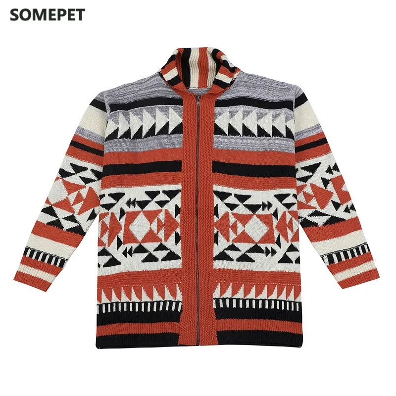 

Men Autumn Sweater Jacket Fashion Geometries Knitted Outwear Coat Sweater Men Hooded Cardigan Vintage Sweater Jumper