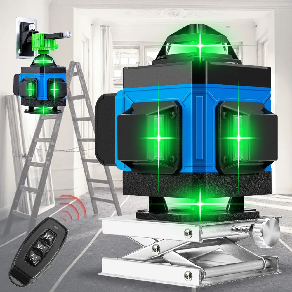 16 Lines 4D /8 2D Green Laser Level Self-Leveling Wireless Remote 360 Horizontal &amp Vertical Cross With Battery | Инструменты