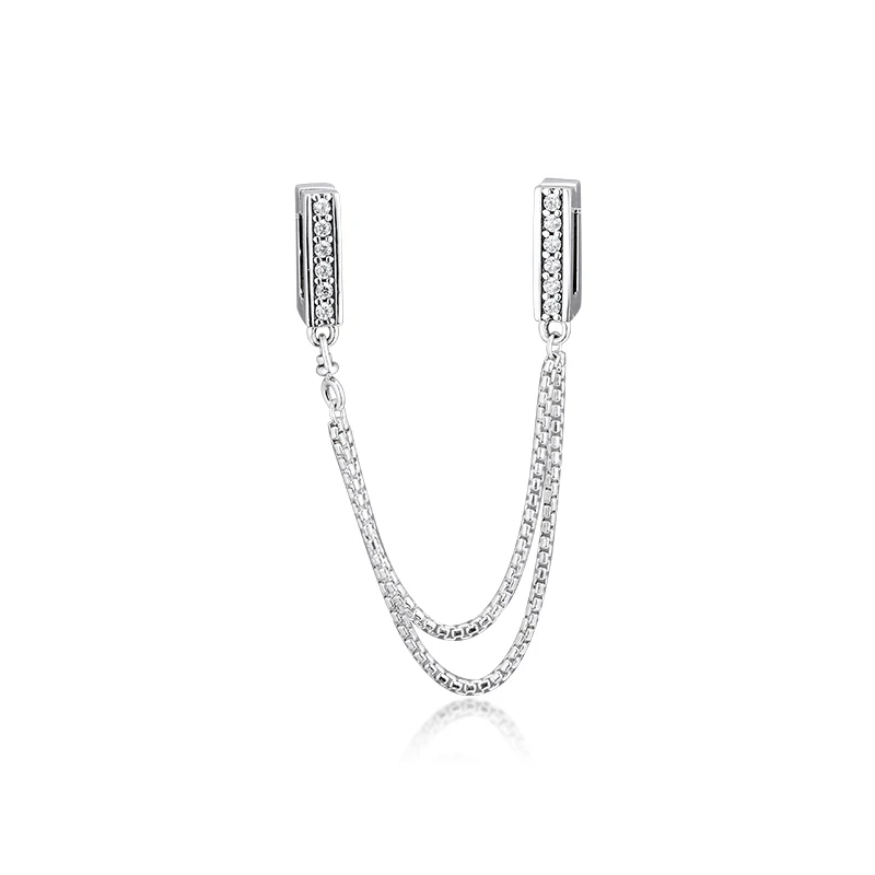 

100% Solid 925 Sterling Silver Reflexions Sparkling Safety Chain Clip Charm Fits Women Bracelets Beads for DIY Jewelry Making