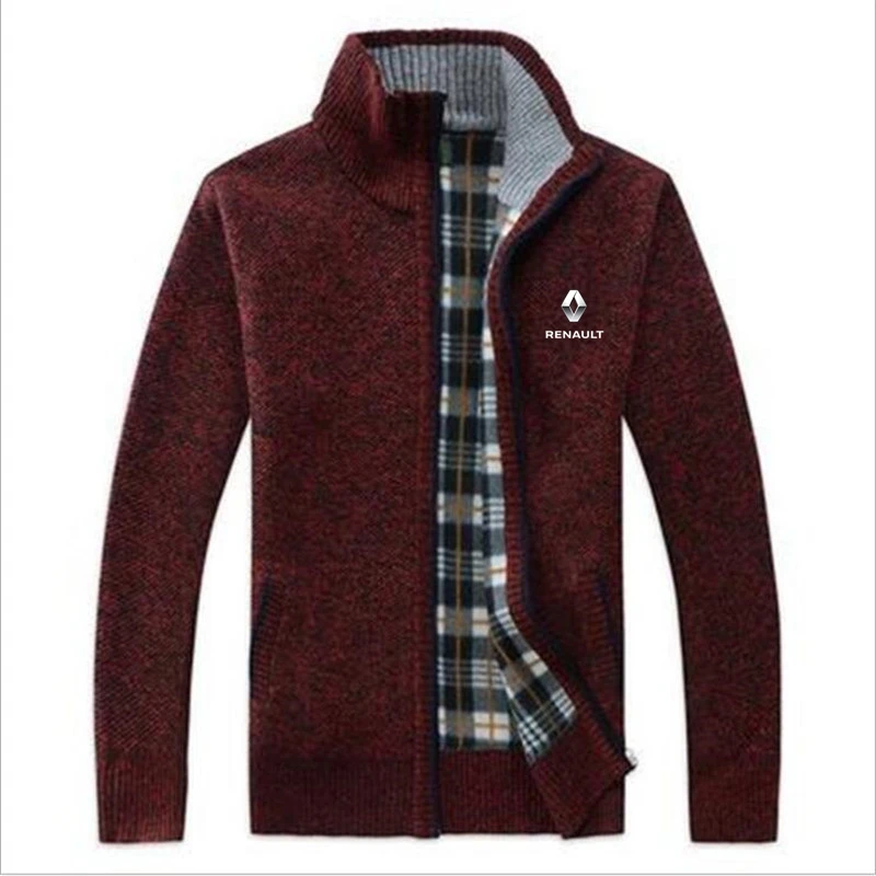 

RENAULT car LOGO new men's business casual sweater cardigan men's slim knitted sweater coat autumn and winter M-3XL