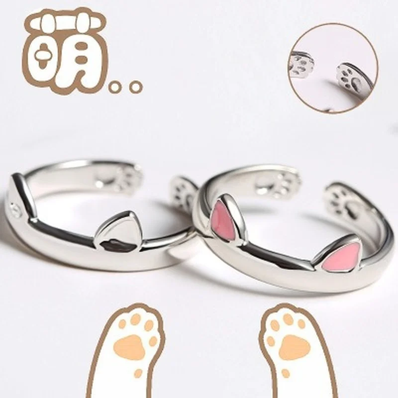 2021 Silver Color Cat Ear Cute Finger Ring Open Design Cute Fashion Jewelry Ring for Women Young Girl Child Gift Adjustable Ring