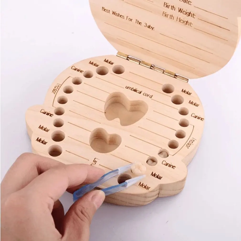 Caja de almacenamiento de dientes de leche para beb&eacute;s, organizador de madera para recoger el cord&oacute;n Umbilical, ideal para regalo-3