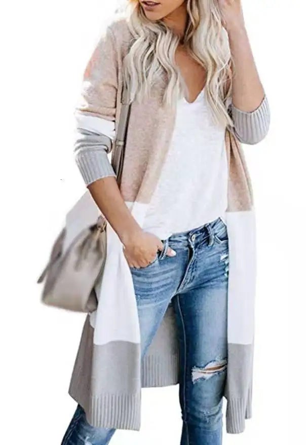 

RICORIT 2019 Fund Leisure Time Long Sleeve Three-colour Split Joint Cardigan