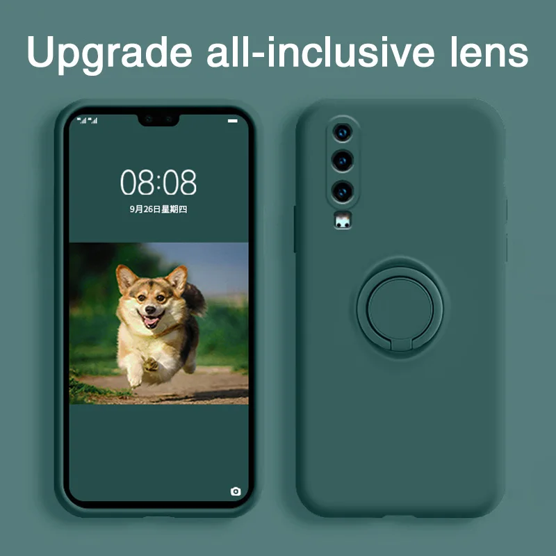 

Car magnetic Liquid Silicone Case For HUAWEI P20 P30 P40 Mate 20 30 40 Pro Honor 20 30 S Shockproof Back Cover With Bracket Ring